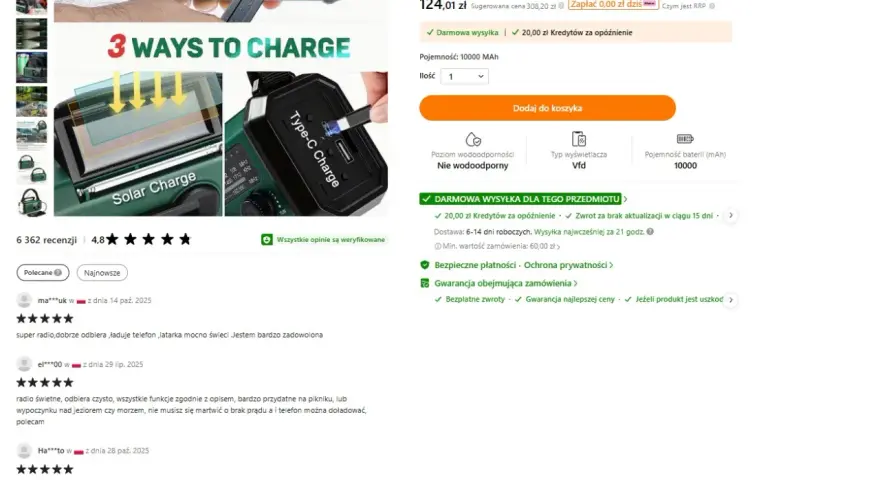 Latarka z radiem i powerbankiem, idealna na **dzień singla, kiedy** potrzebujesz niezawodnego sprzętu. Ładowanie solarne, USB i korbką.