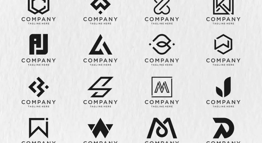 Kolekcja nowoczesnych logotypów, które pokazują, czym jest monogram. Znaki graficzne dla firm, od prostych liter po złożone symbole.