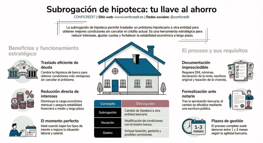 La subrogación de hipoteca es trasladar tu préstamo a otra entidad para mejores condiciones. Ahorra en intereses y cuotas.