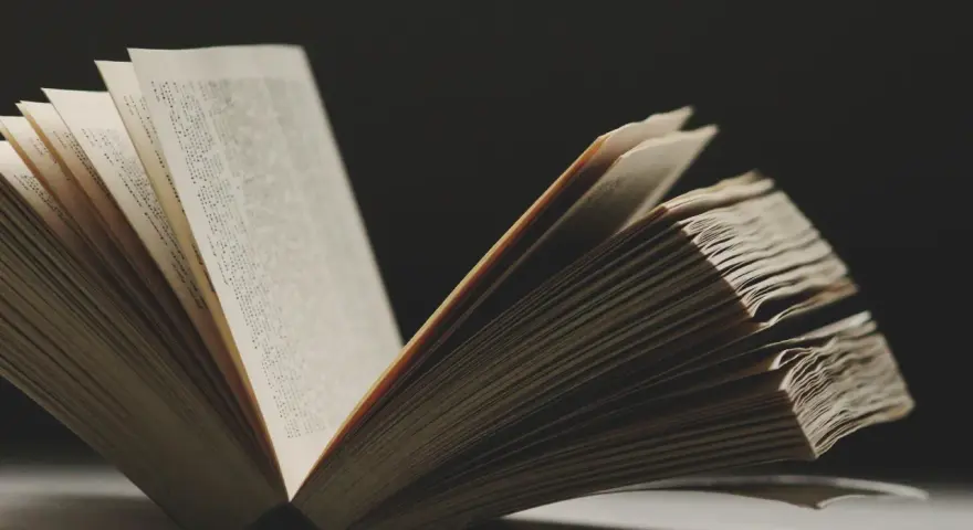 Un libro abierto revela páginas llenas de texto, evocando la sabiduría y las **frases en francés de la vida** que inspiran.