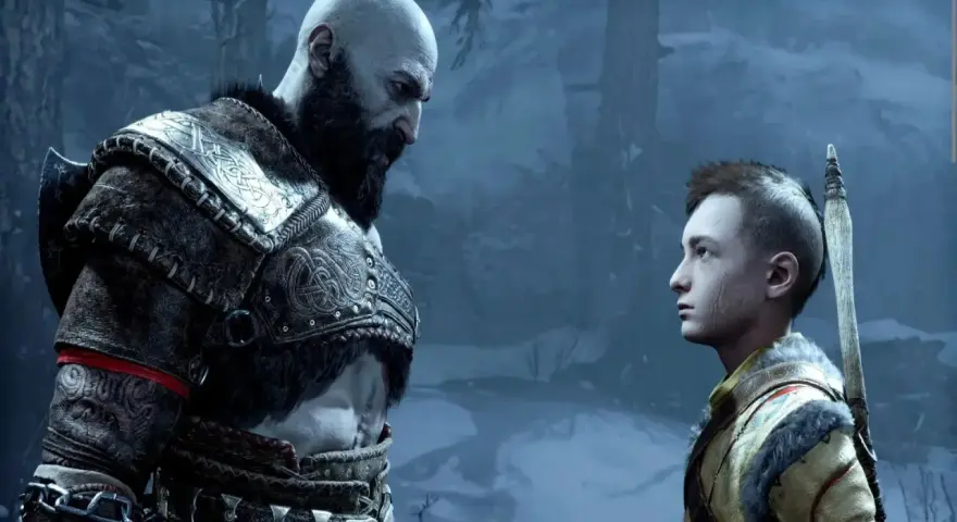 Kratos y Atreus en un paisaje nevado. La **duración** de God of War Ragnarök es épica.