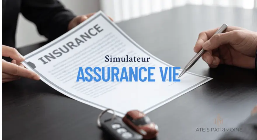Simulation de calcul rachat partiel assurance vie. Un contrat d'assurance est présenté, avec des clés de voiture et un logo.