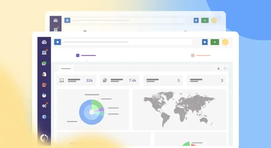 Panel de control con gráficos de pastel y mapa mundial. Muestra métricas clave y la amortización de aplicaciones informáticas.