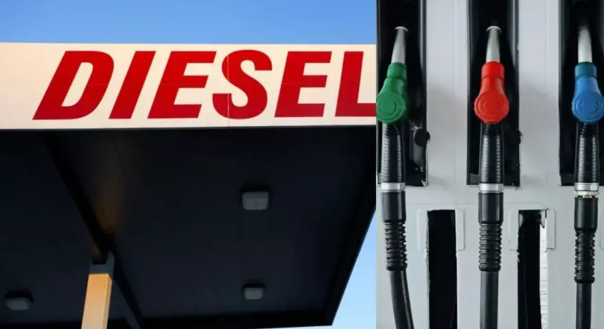Na stacji paliw widać napis DIESEL i trzy dystrybutory. Zastanawiasz się, ile kosztuje kanister na stacji?