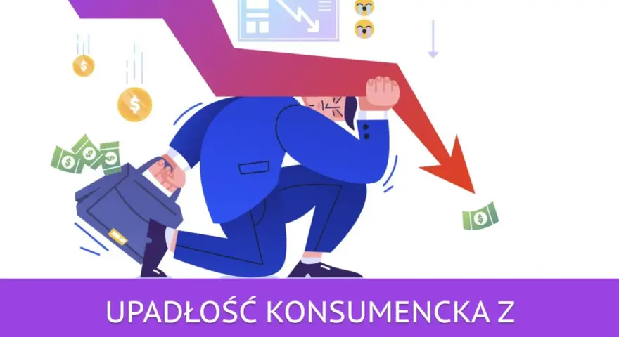 Biznesmen dźwiga ciężar spadkowego wykresu, symbolizując upadłość konsumencką z zachowaniem mieszkania.