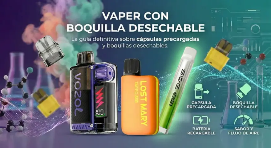 Vaper con boquilla desechable. El algodon vaper es clave para el sabor y flujo de aire.