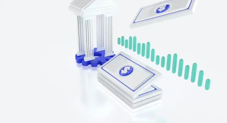 Symboliczny budynek banku, stos banknotów i wykres słupkowy sugerują jawność wynagrodzeń i stabilność finansową.