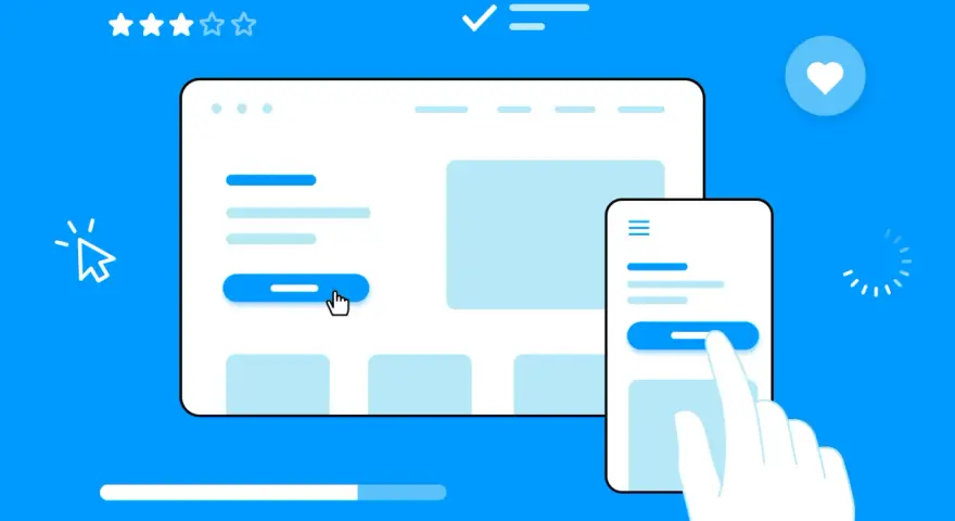 Ein Cursor und eine Hand interagieren mit Benutzeroberflächen, die für ein gutes **interaction design** stehen.