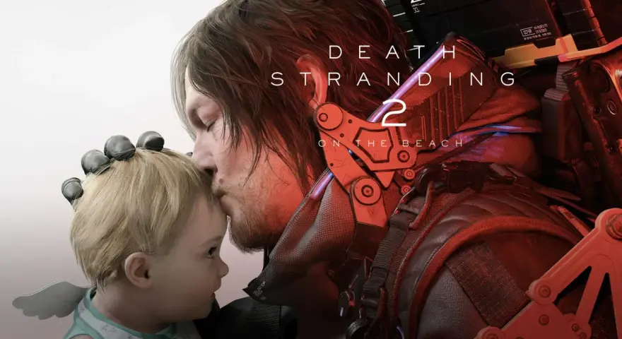 Sam besa a un bebé con alas, bajo el logo de Death Stranding 2. Aún no hay fecha de lanzamiento.