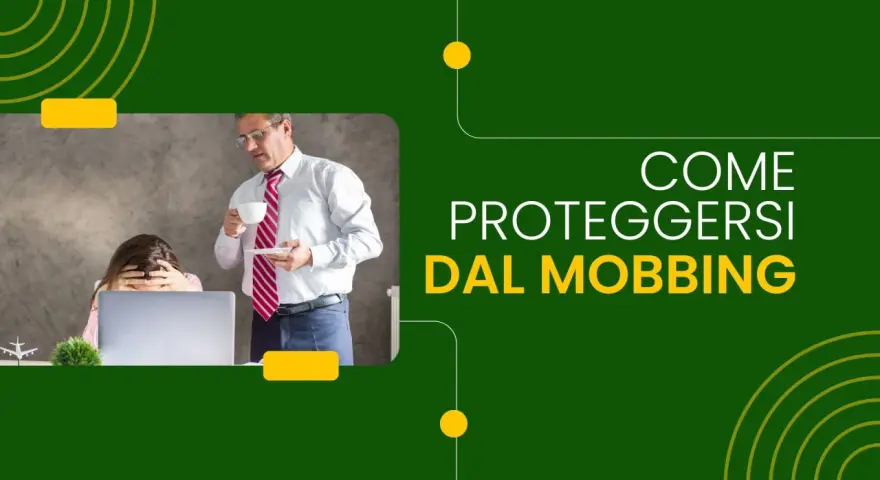 Uomo con tazza osserva donna stressata al pc. Colleghi che vogliono farti licenziare? Proteggersi dal mobbing.