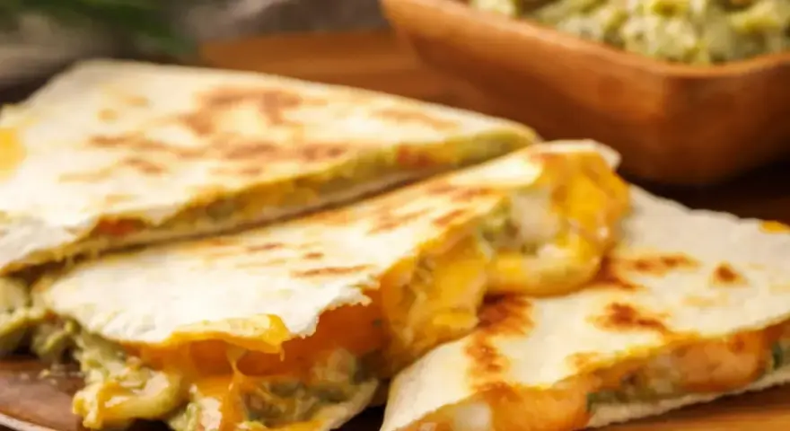 Pyszna quesadilla z serem i awokado, idealna na szybką kolację w 5 minut. Podana z guacamole.