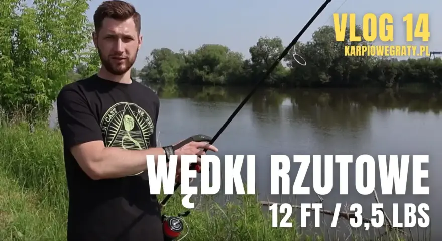 Wędkarz prezentuje jaka wędka karpiowa rzutowa 12 FT / 3,5 LBS nad wodą. Vlog 14.