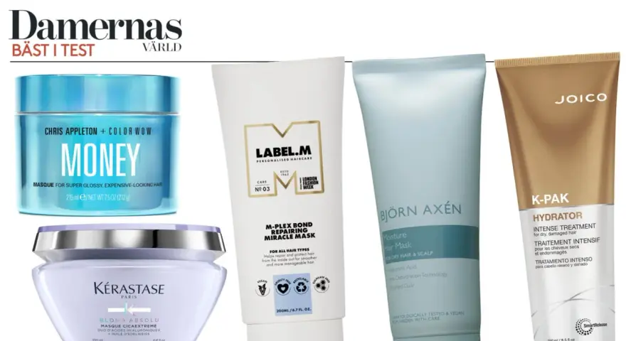 Hårinpackningar för blekt hår: Kérastase Blond Absolu, Color Wow Money, Label.M och Björn Axén.