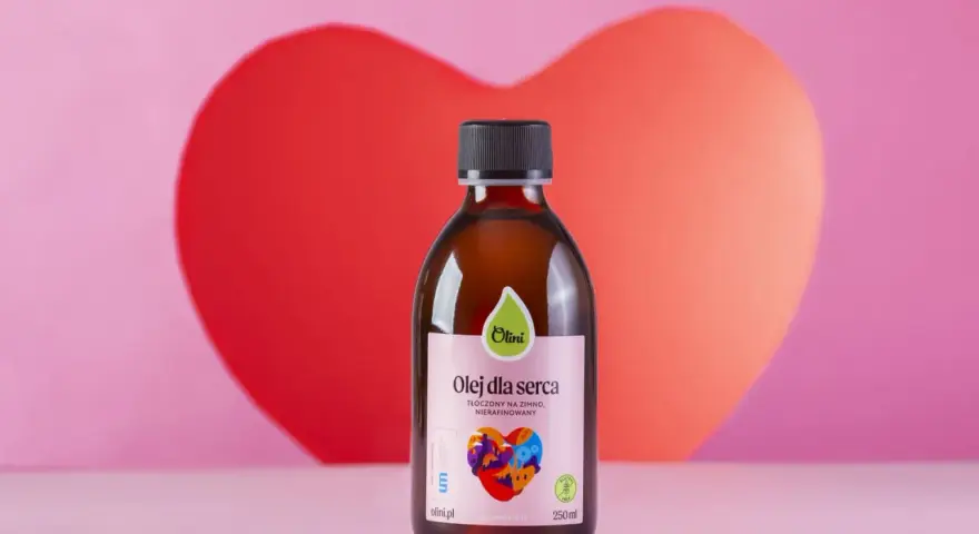 Olej Olini "Olej dla serca" – naturalne wsparcie w obniżaniu cholesterolu. Tłoczony na zimno, nierafinowany.