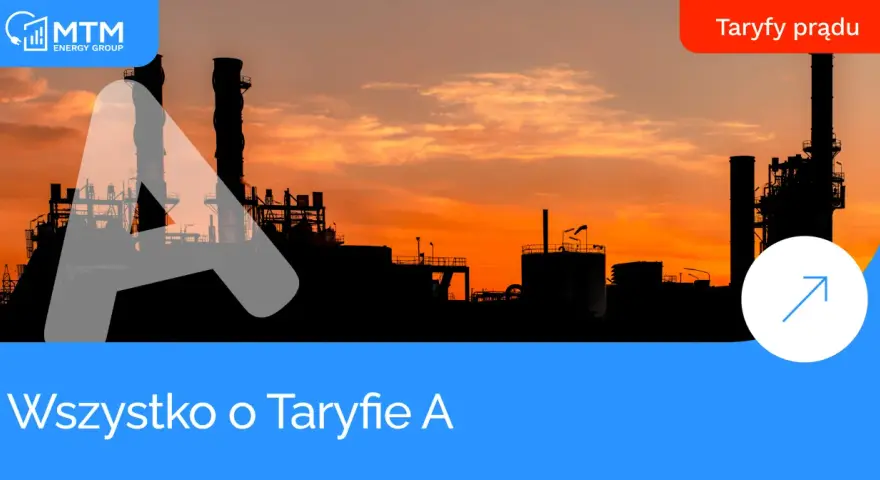 Zachód słońca nad przemysłową infrastrukturą, symbolizującą atum energy. Taryfy prądu i wszystko o Taryfie A.