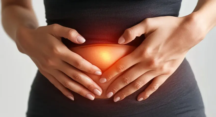 Dłonie na brzuchu, gdzie czuć ból i ciepło. Szukasz sposobu na dietę likwidującą wzdęcia?