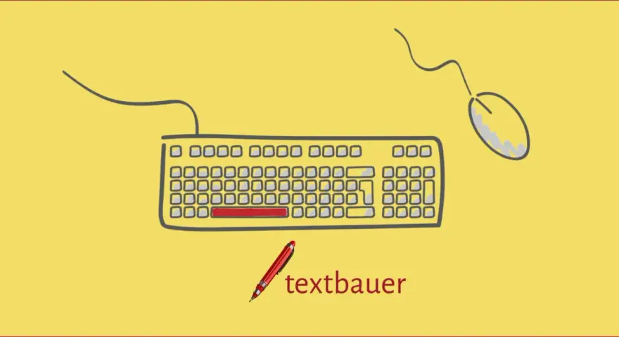 Ein Stift und eine Tastatur mit Maus, bereit für den textbauer, der mit einem geschützten Leerzeichen beginnt.