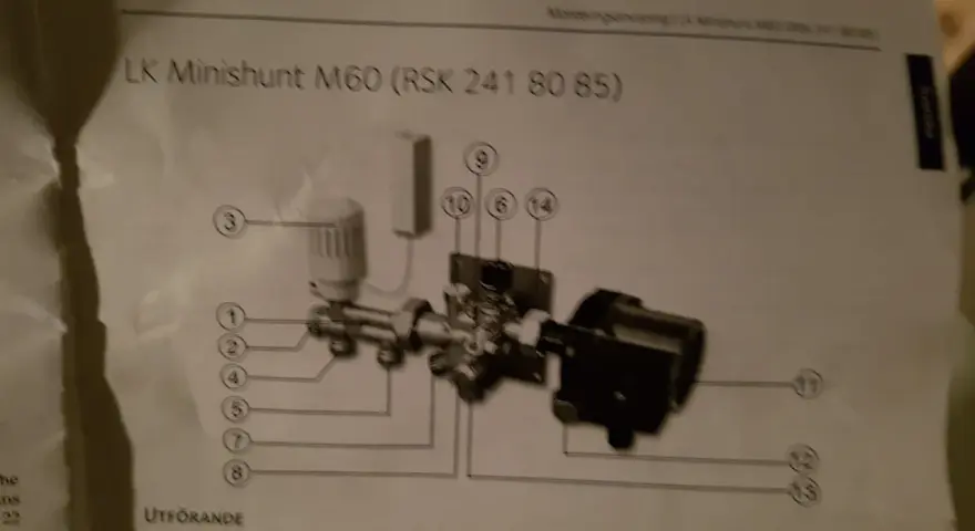Schema över LK Minishunt M60 (RSK 241 80 85) för golvvärmesystem.