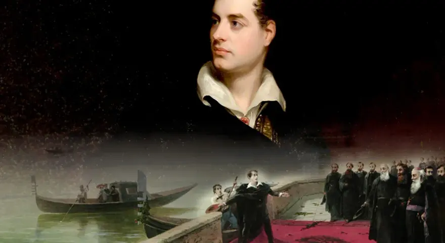Lord Byron dikt inspirerar en venetiansk scen med gondoler och en folkmassa.