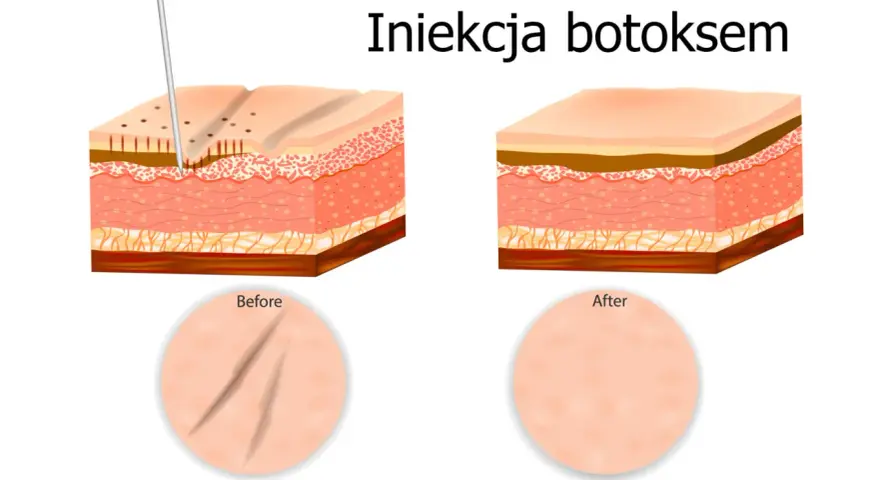 Ilustracja pokazuje iniekcję botoksu, która wygładza zmarszczki. Zastanawiasz się, ktory botox jest najlepszy?