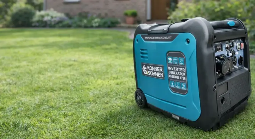 Generador inverter Konner & Sohnen en césped. Ideal para saber que generador necesito para una casa, portátil y eficiente.