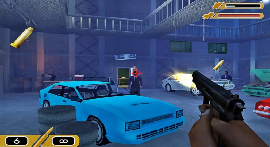 Gra akcji z widokiem z pierwszej osoby. Czy gry z PS2 działają na PS4? W tej grze gracz celuje z pistoletu w garażu.