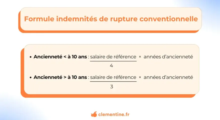 Formule pour calculer l'indemnité rupture conventionnelle brut ou net. Deux cas selon l'ancienneté : moins ou plus de 10 ans.