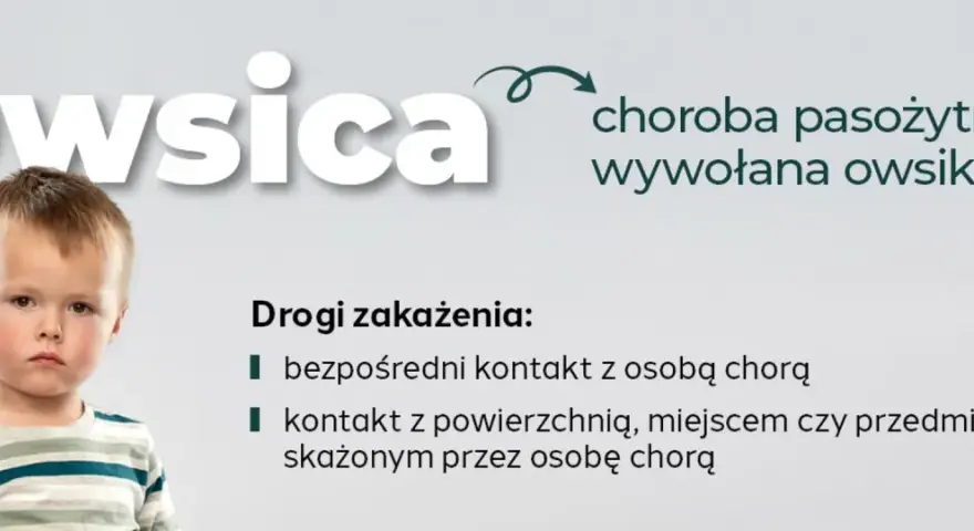 Czy dziecko z owsicą może chodzić do przedszkola? Owsica to choroba pasożytnicza. Obrazek przedstawia dziecko i informacje o zakażeniu.