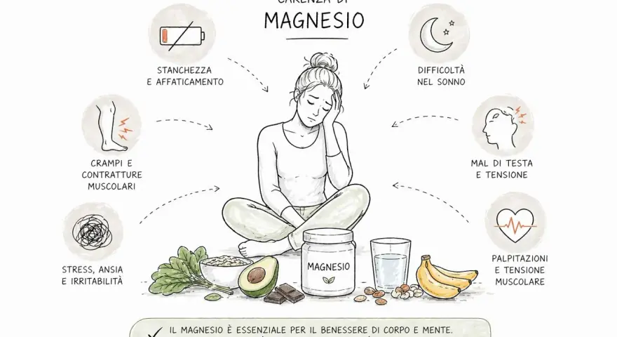 Carenza di magnesio: stanchezza, crampi, mal di testa, palpitazioni e stress. Il magnesio è essenziale per il benessere.