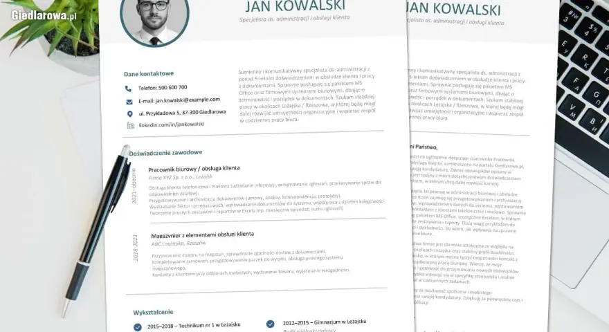 Jak zakończyć list motywacyjny? Jan Kowalski, specjalista ds. administracji i obsługi klienta, przedstawia swoje CV.