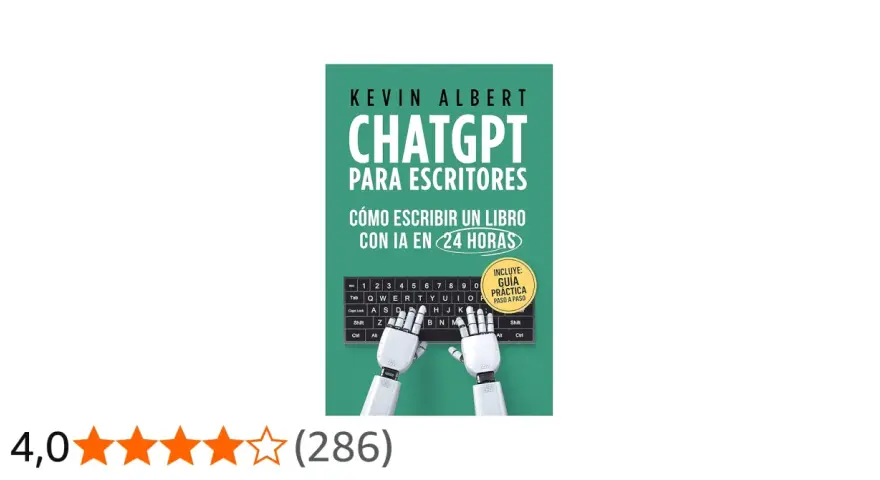 Libro "ChatGPT para Escritores" de Kevin Albert, que enseña cómo escribir un libro con IA en 24 horas. Incluye guía práctica.