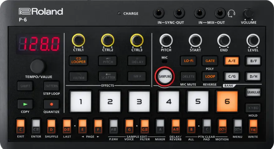 Roland P-6 z przyciskiem SAMPLING. Dowiedz się, sampler co to jest i jak działa na tym urządzeniu.