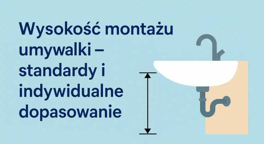 Wysokość umywalki: standardy i indywidualne dopasowanie. Ilustracja pokazuje umywalkę z zaznaczoną miarą wysokości montażu.