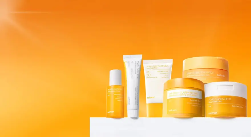Linia produktów celimax: serum, krem, krem z filtrem, płatki pod oczy i peelingujące.