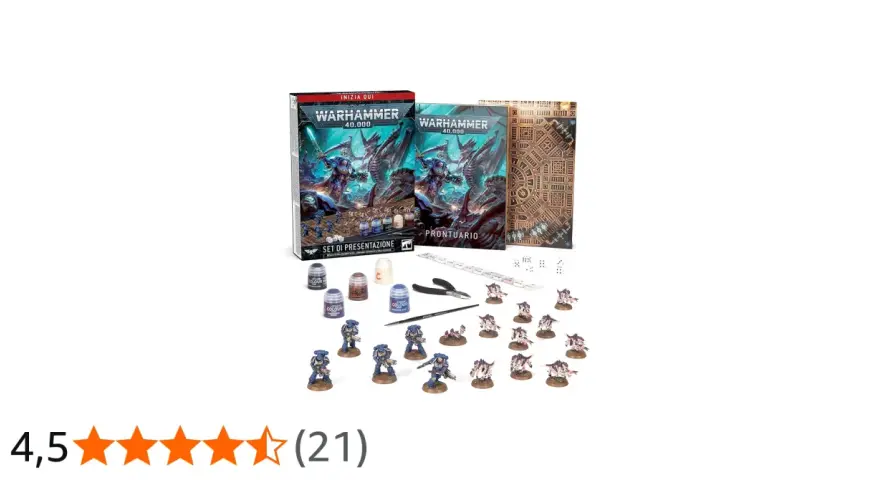 Set di presentazione per Warhammer 40,000 GW con miniature, colori e strumenti per iniziare la tua prima battaglia.