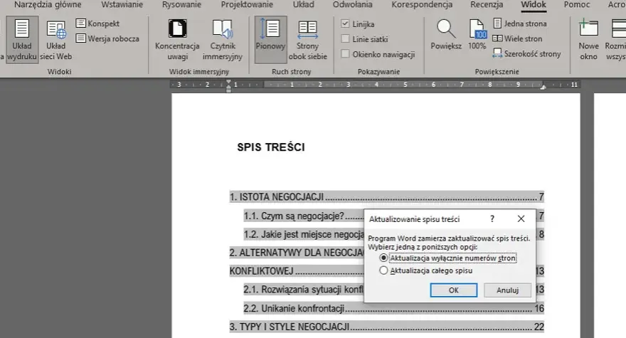 Jak zaktualizować spis treści w Wordzie i uniknąć błędów w dokumencie