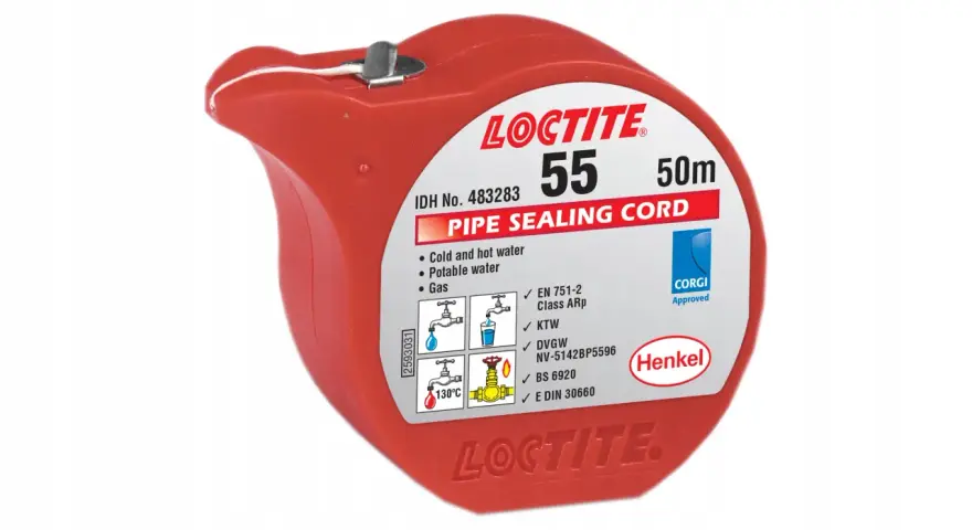 Tasma teflonowa Loctite 55 do uszczelniania gwintów rur wodnych i gazowych. 50m.