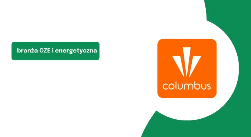 Columbus Energy - czy to oszuści? Grafika przedstawia logo firmy i hasło "branża OZE i energetyczna".