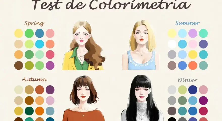 Test de colorimetría con paletas de colores para cada color season: Primavera, Verano, Otoño e Invierno.