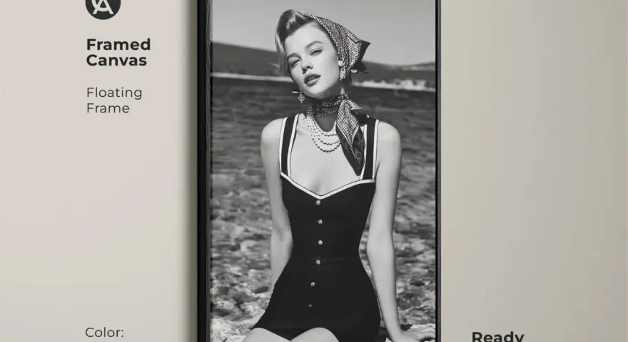 Originales cuadros de caras de mujeres modernos, estilo vintage, enmarcado en lienzo flotante negro.