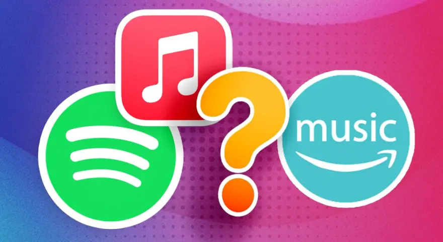 Spotify, Apple Music, Amazon Music: Welcher ist der beste Spotify Ersatz? Ein Fragezeichen symbolisiert die Entscheidung.