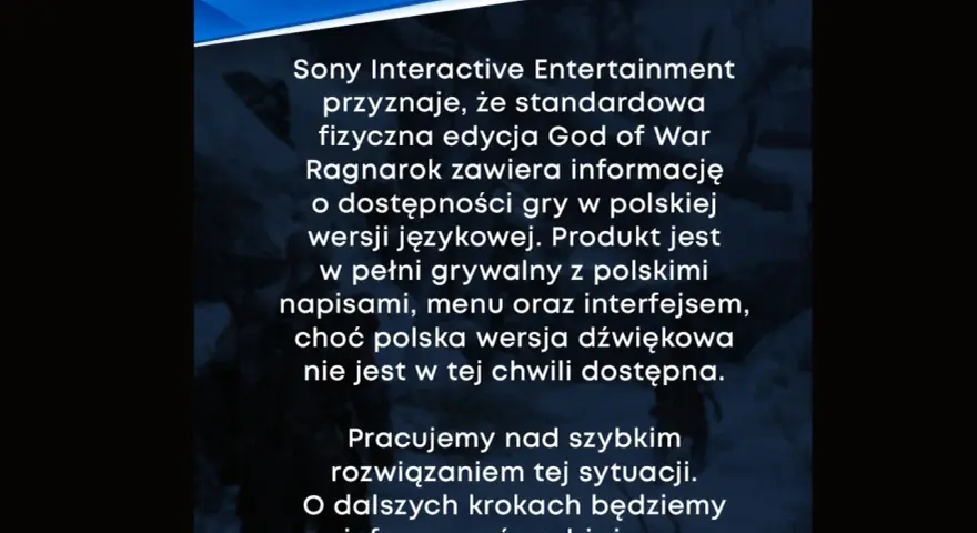 God of War Ragnarok polski dubbing: aktualizacja od PlayStation. Gra ma polskie napisy i menu, ale polska wersja dźwiękowa wkrótce.