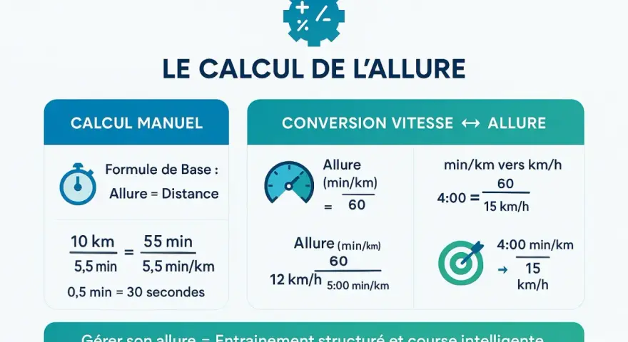 Calcul de l'allure pour un test VMA : manuel et conversion vitesse/allure. Gérer son allure pour un entraînement structuré.