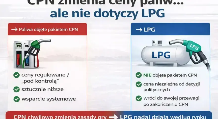 CPN zmienia ceny paliw, ale nie dotyczy to LPG. Cena LPG pozostaje rynkowa, niezależna od politycznych decyzji.
