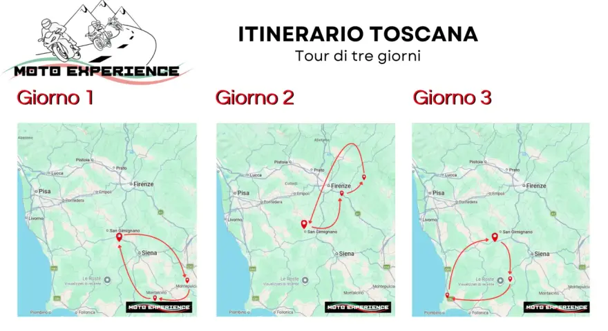Itinerari moto Toscana: 3 giorni di tour tra Firenze, Siena e San Gimignano. Un'avventura su due ruote indimenticabile.