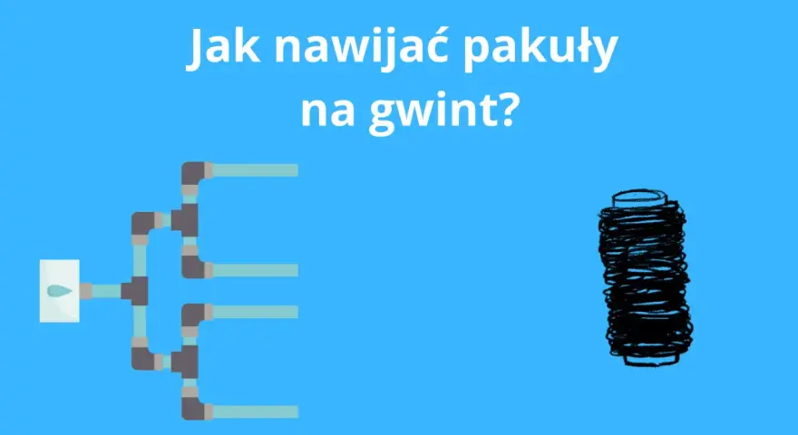 Ilustracja pokazuje instalację hydrauliczną i nawinięte pakuły, sugerując pytanie: w którą stronę nawijać pakuły na gwint?