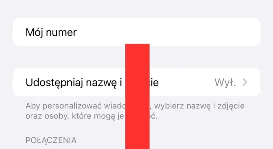 Ustawienia telefonu: "Ogłaszaj połączenia" ustawione na "Nigdy". Możesz tu też sprawdzić "Mój numer" i dowiedzieć się, jak zastrzec numer.