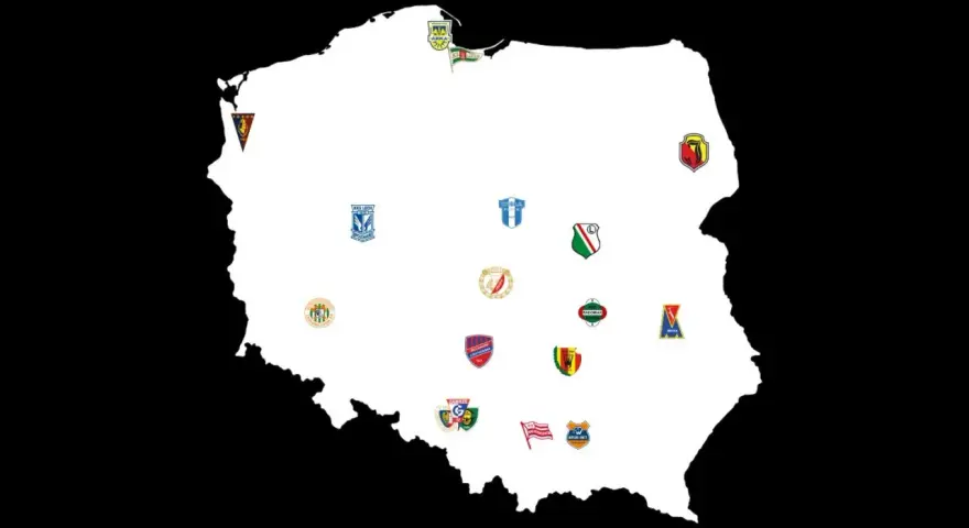 Mapa Polski z herbami klubów Ekstraklasy. Zastanawiasz się, ile kolejek do końca sezonu?