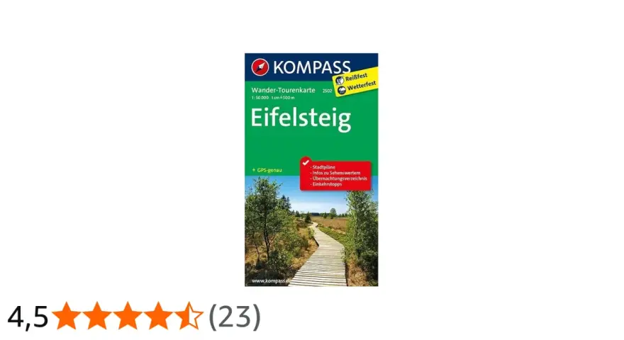 Wanderkarte Eifelsteig von Kompass. Die Karte zeigt einen Holzsteg durch eine Moorlandschaft. Ideal für Tourenplanung.