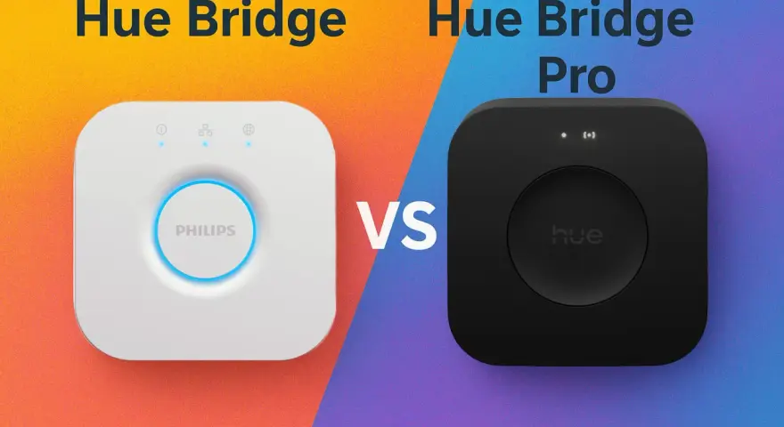 Vergleich: Philips Hue Bridge vs. Hue Bridge Pro. Beide nutzen Zigbee für Smart Home.